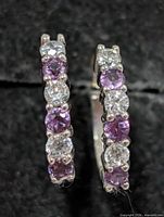 Front view of both hoop earrings showing alternating stones