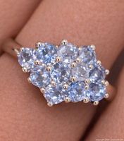 Cluster ring on finger showing gemstone arrangement