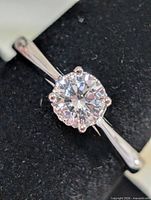 Close-up of cubic zirconia and prong setting on silver ring
