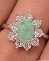 Top view of ring showing emerald and CZ halo