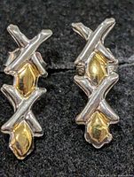 front view of both earrings showing design and mixed metal look