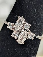 Front view showing stone arrangement and prong settings