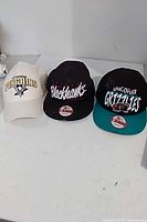 Front view of all three NHL caps