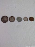 All five 1940 Canadian coins aligned largest to smallest