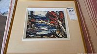 Framed oil painting full view with auction tag visible