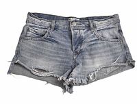 Front view showing overall appearance, distressing and frayed hem