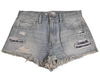 Front view of Hollister light-wash distressed jean shorts showing overall design