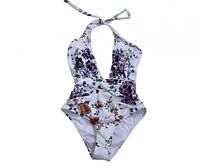 Full view of white floral Cupshe one-piece swimsuit front