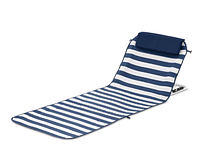 Lounger fully extended showing striped mat and pillow