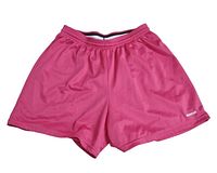 Full view of pink Reebok athletic shorts front