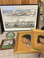 Group shot showing harbour print, two portrait panels, landscape panel and oval print