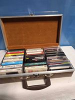 Open carrying case showing rows of cassettes