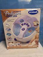 Front view of boxed Dr. Scholl's Ultimate Pedicure Foot Spa