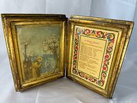 Diptych opened showing Saint Francis image left, prayer right