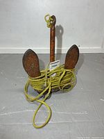 Front view of anchor with rope wrapped