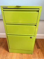 Front view showing full cabinet and three drawers