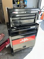 Front view of stacked Craftsman top chest on rolling cabinet