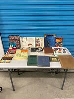 Entire lot of about fifteen illustrated and art books displayed on table