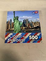Front of puzzle box showing Statue of Liberty image and 500-piece count
