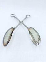 Tongs open, showing spoon and fork ends