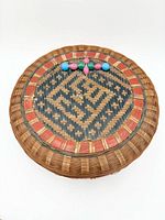 Top view showing geometric lid pattern and bead accent