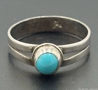 Front view showing split-shank band and turquoise cabochon