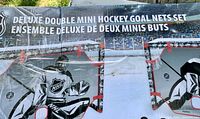 Front of boxed NHL Deluxe Double Mini Hockey Goal Nets Set