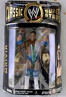 Front view of sealed Rocky Maivia action figure in packaging