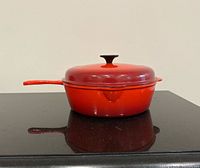 Side view of skillet with lid on
