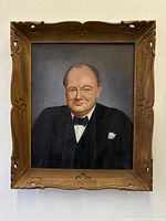 Frontal view of framed Churchill portrait