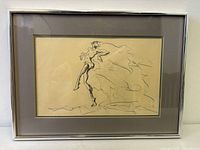 Front view of framed sketch, showing artwork, matting and frame