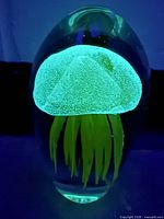 Paperweight glowing green under UV light