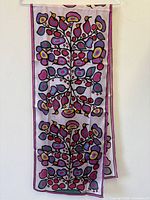 Full view of Woodland Floral silk scarf hanging, showing complete pattern and size