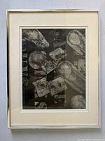 Front view of framed abstract woodblock print
