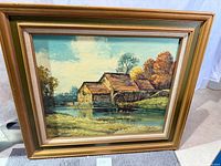 Full view of framed country mill painting