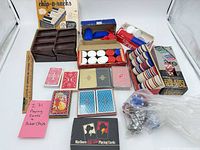 Overview of all poker chips, racks and playing card decks
