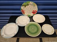 Front view of all six dishes on table