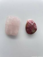 Rose quartz rectangle and pink-green cabochon side by side front view