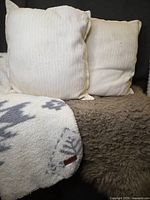 Pendleton throw, sheepskin rug, two ivory pillows