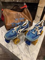 Full view of both skates and carry bag