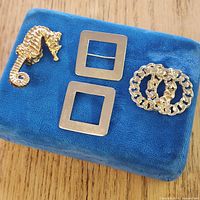 All four brooches on blue display pad