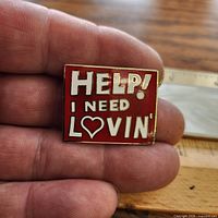 Front of lapel pin showing slogan and enamel colors