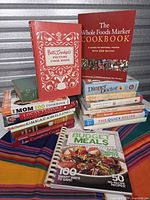Group shot of all cookbooks showing bindings and covers