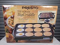 Front of boxed Presto Tilt'nDrain BigGriddle