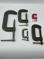 Group shot of all five C-clamps displaying size differences