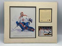 Full view of matted lithograph display with litho, info card, and photo