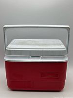 Front view of cooler with handle raised