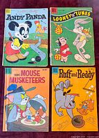 Front covers of Andy Panda, Looney Tunes, Mouse Musketeers, Ruff and Reddy comics