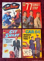 Four TV-theme Dell comics: The Lone Ranger, 77 Sunset Strip, Get Smart, Car 54