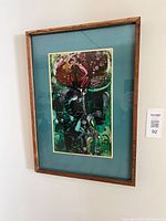 Full view of framed abstract painting on wall